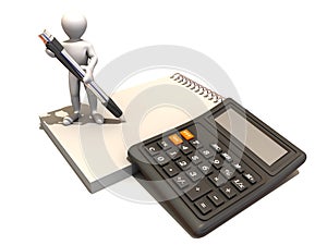 Men with calculator and notebook