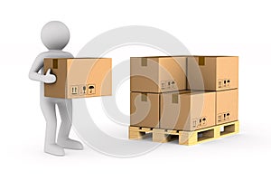 men carry cargo box on white background. Isolated 3D illustration