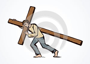 Men carry the cross. Vector drawing