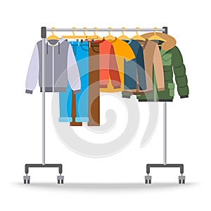 Men casual warm clothes on hanger rack