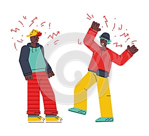 Men characters fighting and quarrelling sketch vector illustration isolated.