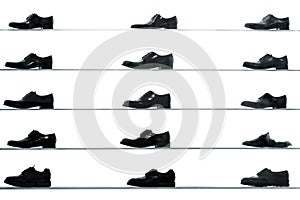 Men classic shoes displayed on shop shelves