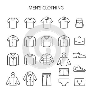 Men clothing line icons - set of garments type signs, outerwear