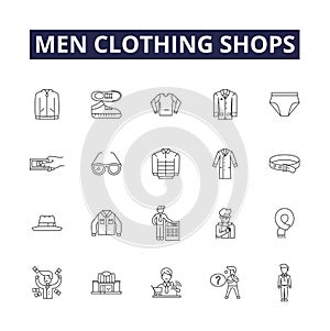 Men clothing shops line vector icons and signs. Apparel, Garments, Menswear, Fashions, Clothing, Suits, Slacks, Shirts photo