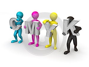 Men with CMYK letters