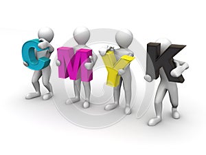 Men with CMYK letters