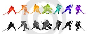 Men colorful silhouettes of hockey players. Hockey vector illustration.