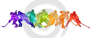 Men colorful silhouettes of hockey players. Hockey vector illustration.