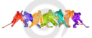 Men colorful silhouettes of hockey players. Hockey vector illustration.