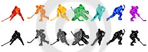 Men colorful silhouettes of hockey players. Hockey vector illustration