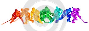 Men colorful silhouettes of hockey players. Hockey vector illustration