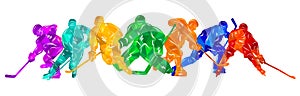 Men colorful silhouettes of hockey players. Hockey vector illustration