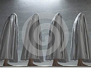 Men covered by cloth