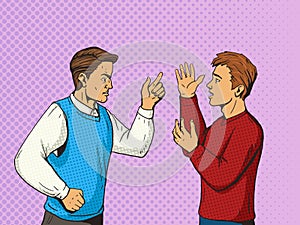 Men debate pop art style vector illustration