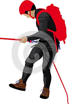 Men descending waterfall