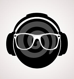 Men dj in headphone. vector print illustration