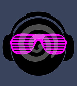 Men dj in headphone. vector print illustration