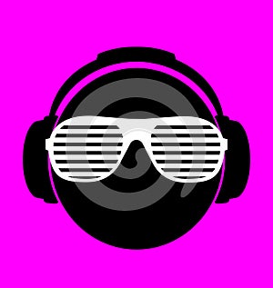 Men dj in headphone. vector print illustration