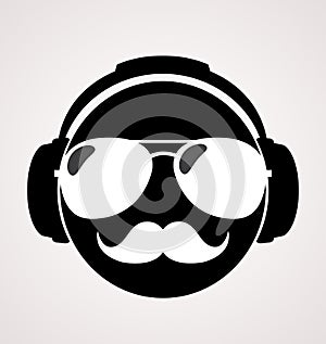 Men dj in headphone. vector print illustration