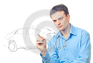 Men drawing a car