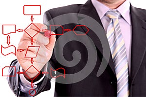 Men drawing a red diagram