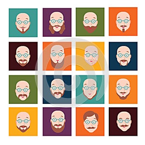 Men faces icons with beard and mustache set