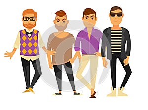 Men fashion models in different clothes styel vector flat isolated icons set
