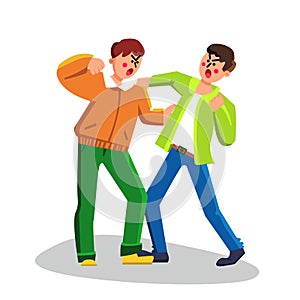 Men Fighting Boxing, Aggressive Behavior Vector Illustration