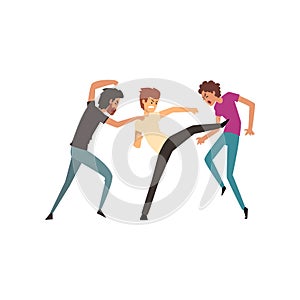 Men fighting and quarrelling, aggressive and violent behavior vector Illustration on a white background