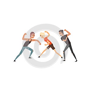 Men fighting, violent behavior among teenagers vector Illustration on a white background