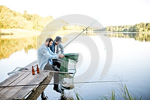 Men fishing on the lake
