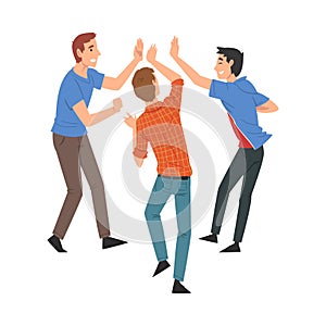 Men Giving High Five to Each Other, Meeting of People, Greeting of Freinds or Partners Vector Illustration
