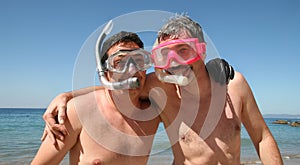 Men go snorkeling