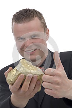 Men with a gold nugget photo