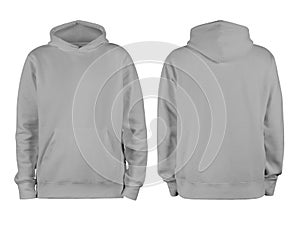 Men grey blank hoodie template,from two sides, natural shape on invisible mannequin, for your design mockup for print, isolated on