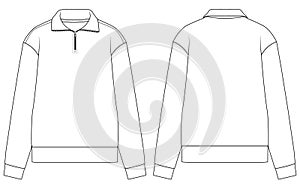 Men Half Zip Sweatshirt Pullover Vector Technical Drawing Front and Back View