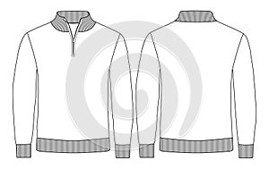 Men Half Zip Sweatshirt Pullover Vector Technical Drawing Front and Back View