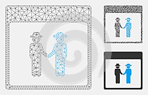 Men Handshake Calendar Page Vector Mesh Carcass Model and Triangle Mosaic Icon