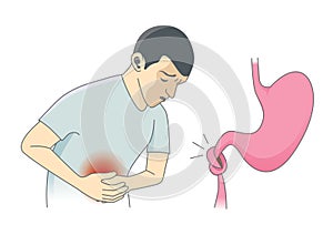 Men have abdominal pain with knot in stomach on isolated.