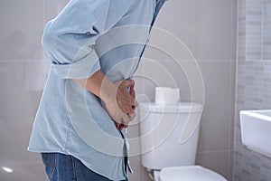 Men have contraction and stomach pain. diarrhea concept