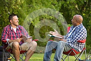 Men having a bible study.