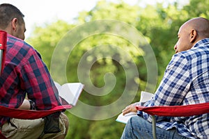 Men having a bible study.