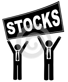 Men holding sign saying stocks