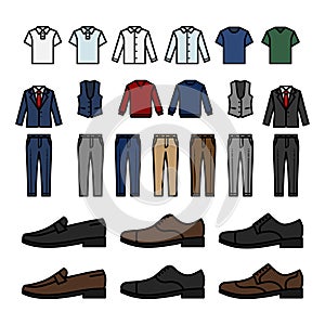 Men interchangeable wardrobe icon set