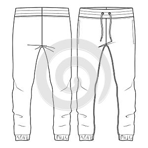 Men Jogging Sweat Pants. flat fashion sketch template. Technical Fashion Illustration. Front Drawcord. Elastic hem