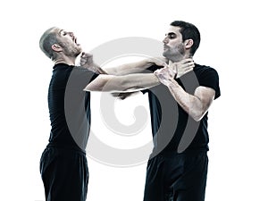 Men krav maga fighters fighting isolated