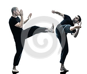 Men krav maga fighters fighting isolated