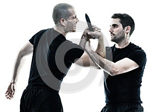 Men krav maga fighters fighting isolated