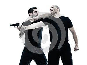 Men krav maga fighters fighting isolated