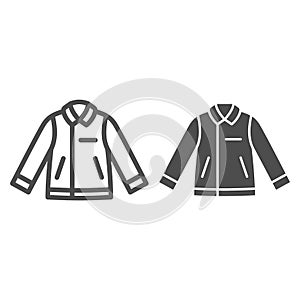 Men leather jacket line and solid icon, Winter clothes concept, Leather coat sign on white background, biker jacket icon